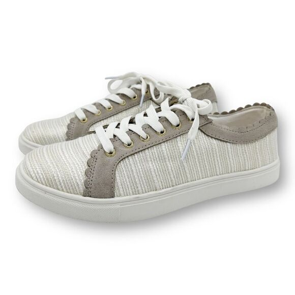 Jack Rogers Low-top Lace-Up Cream and Gold Teagan Sneaker‎ Sz 11M - Picture 1 of 13